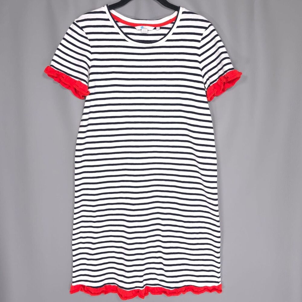 BODEN Emily Jersey Striped Cotton Dress 8R Ruffle Trim Short Sleeve Women J0205